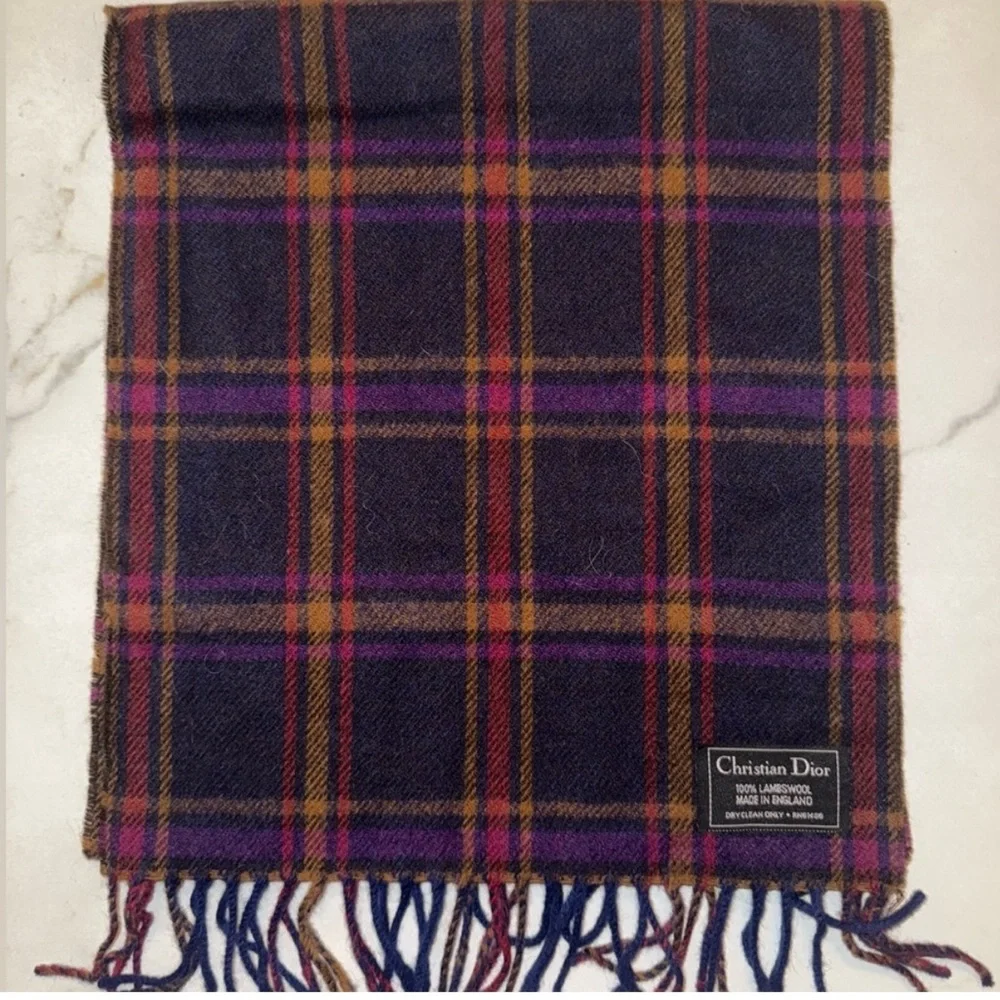 Christian Dior lambswool plaid scarf